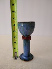 Beautiful Drip Glazed Bowtie Pottery Goblet/Wine Glass Chalice Signed Numbered.