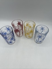 Vintage Swanky Swig Cornflower Juice Glass Set of 4 Red Blue Yellow Floral MCM