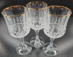 3 Cristal D’Arques Longchamp Gold Water Goblets Set Vintage Crystal Home Bar Lot