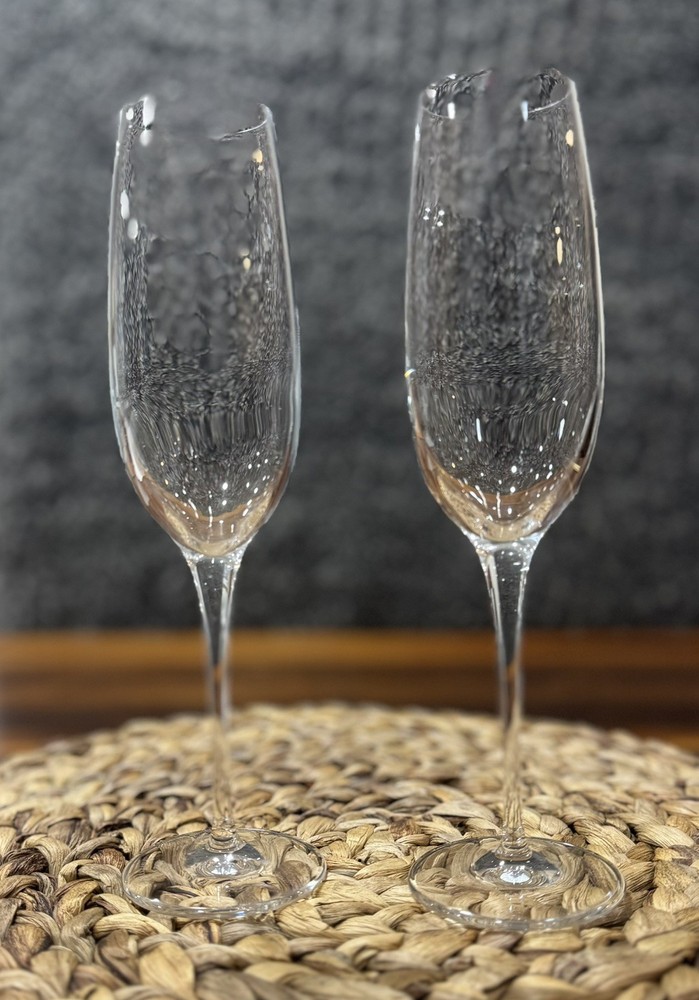 Tiffany & Co. Classic Crystal Glass Champange Flutes 9.5 in Set of 2 Blown Glass