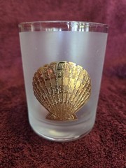 Vintage Culver 22K Gold Sea Shell Frosted Rocks Glass Tumbler Barware