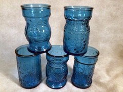 5 DIFFERENT Vintage WHEATON Small JUICE Blue GLASS Set CAPRI Turquoise AQUA Lot
