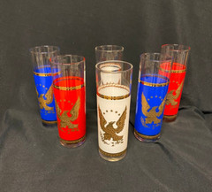 6 Gold Relief American Eagle Tom Collins Drinkware Glass Set 1976 VINTAGE Libbey