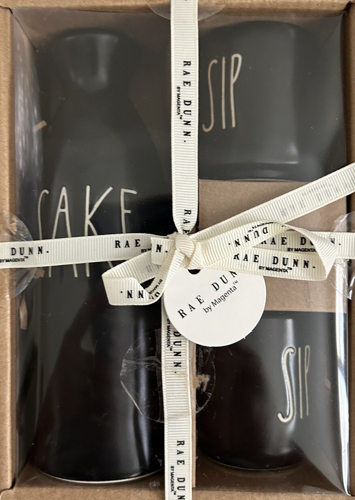 SAKE Set Rae Dunn SAKE AND SIP Black Artisan Collection Magenta Farmhouse
