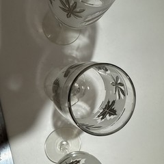 Set Of 3 Vintage Libbey Silver Leaf Frosted Stemmed Wine Or Water Glasses