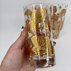 RARE Vtg Culver Textured Sea Shell Highball Tumbler 22K Gold Glass Set Cup MCM