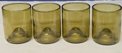 Upcycled Handmade 4 pc Green Tumblers Drinking Glasses Made From Wine Bottles