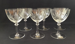 ROYAL MOSELLE ETCHED RAMBLER ROSE WINE GLASS LOT OF 6 ~ 4 7/8″