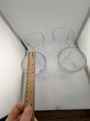 Set of 4 Vintage Pressed Cut Glass Goblets 7.75” Water Wine Tea Glasses Diamond