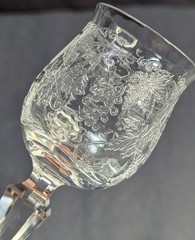 Vintage Grape Vine and Leaves Cordial Glass Pressed Design Gem Cut Style Stem
