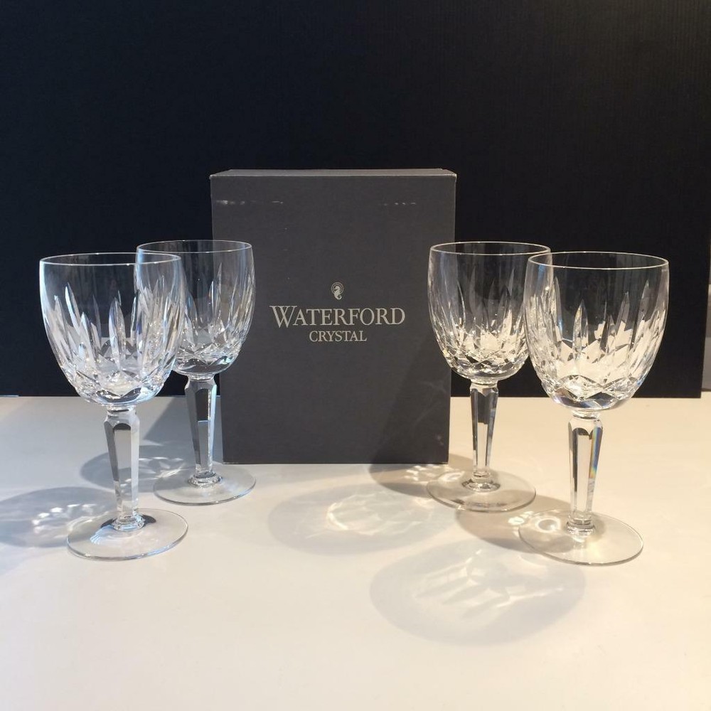 WATERFORD KILDARE CRYSTAL SET OF 4 PLAIN BASE WATER GOBLET GLASSES MIB CR1725