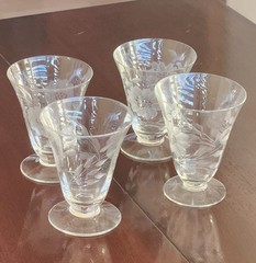 Etched Cornflower Crystal Footed Juice Glasses Set Of Four.