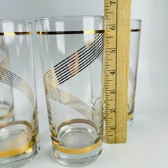 Set of 4 VTG Culver Highball Glasses 22K Gold Stripe Swirl Tumblers MCM Barware