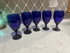 5 Libbey Premier Iced Tea Glasses Goblets Cobalt Blue 16 oz. 7”