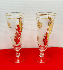 MCM Vintage Libbey Gold Leaf Autumn Pilsner Beer Glasses, Set of 2 Bar Glasses