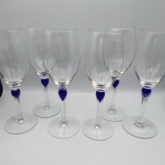 6 Pc Zrike Vintage Cobalt Blue Teardrop Wine Glasses 8” Handblown