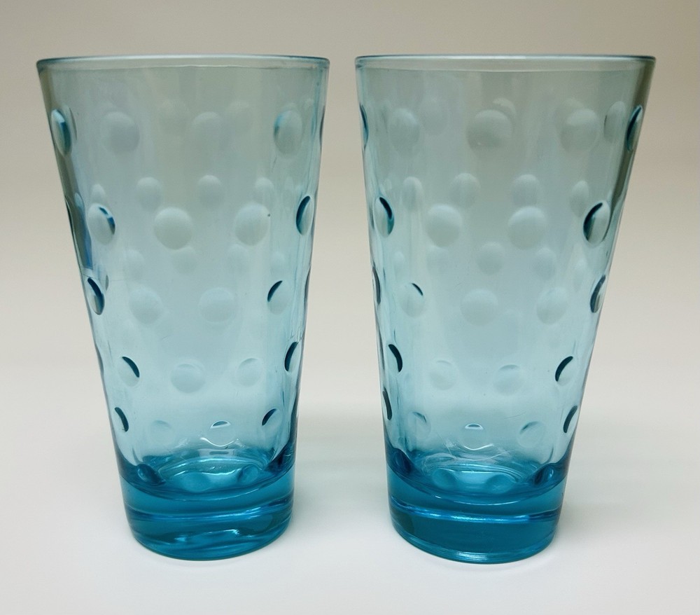 Hazel Atlas Capri Dots Blue 10 oz Glass Tumblers 5 1/4” ~Set of 2