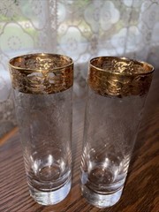 Set 6 Cellini Crystalware 24 K Gold 6.5″ Long Drink Highball Glasses Italy