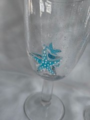 Handblown Starfish Goblets Clear, Aqua Starfish, Air Bubbles 7.5″ – Set of 2