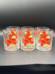 Poinsettia Old Fashioned Glasses Tumblers Mary Lou Goertzen Portugal Set Of 6