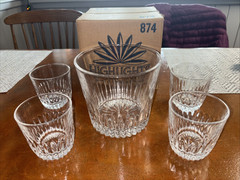 5 pc Princess House Crystal Old Fashion Rocks Glasses & ice bucket unused