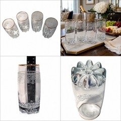 Vintage Cellini 24K Gold Trim Highball Tumblers Set of 4 Etched Glasses