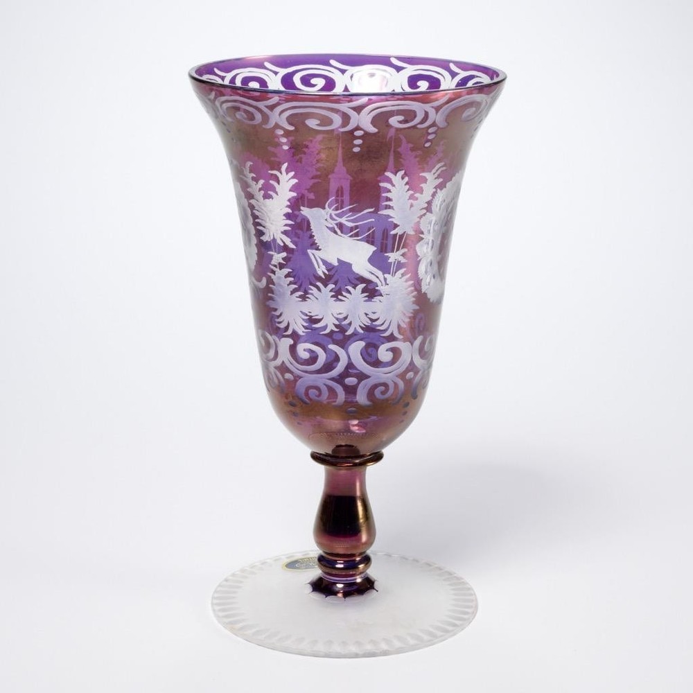 Mirea Crystal Bohemia Purple Handmade Goblet Drinking Glass 7.25″h Iris Apfel