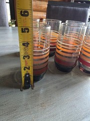 Lot Of 7 Vintage Glasses Tumblers Smoky Orange Brown Stripe 70s MCM Retro