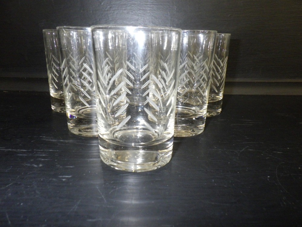 Juice Glasses RAIN by Javit 6 3.50″ tall vintage 1950’s etched juice glasses 5oz