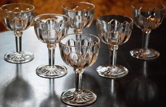 Vtg Set 6 ANCHOR HOCKING COLONIAL CLEAR Wine Glasses RIBBED ARCH W RAYED FOOT