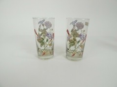2 Vintage Culver Glasses 22k Gold Morning Glory Flowers High Ball Bar Glasses