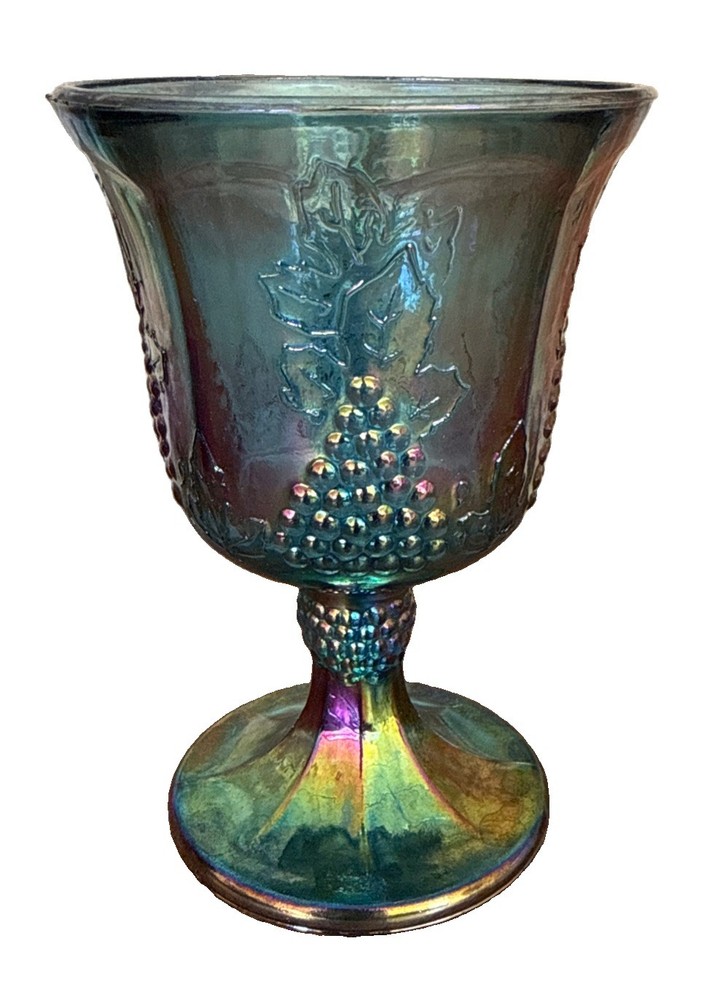 Vintage Indiana HARVEST GRAPE Blue Iridescent Carnival Glass 8 Oz Water Goblet