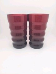2 Anchor Hocking Royal Ruby Red Glass 3 3/4 Inch Rippled Juice Tumblers Glasses