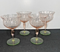 Vintage Weston Watermelon Tall Sherbet Champagne Glasses Set of 4 Beautiful Glow