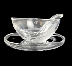 Vintage Fostoria Morning Glory Carved Glass 3-piece Mayo Set