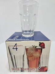 Set of (4) 22oz Tumblers by Design Essentials Clear 8 Paneled Glass Set NOS