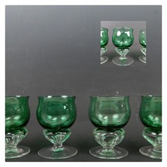 4 Hand Blown Forest Green With Clear Stemmed Cordial Liqueur 4oz Glasses