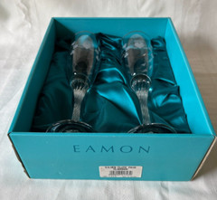 EAMON ~ CLADDAGH ~ HAND ENGRAVED SHAMROCK FLUTE PAIR(2) ~ CLOTH LINED BOX~8.25″