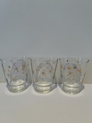 Vintage Libbey Gold Dandelion Seeds Drinking Small Juice Shot Glasses Set Of 3