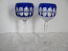 Godinger Edinburgh Cobalt Blue Cut To Clear Wine Hock Glass-Set of 2