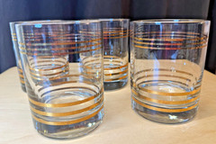 Vintage 4 MacBeth Evans Sovereign Gold Band MCM Style 4″ tall Glasses Barware
