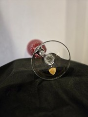 Signed Kusak Art Cut Crystal Cranberry Color Cut to Clear Wine Glass Tagged