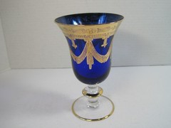 VTG Horchow 24 KtGold Cobalt Blue Crystal Wine Water Glass Goblet 6.5″ ITALY