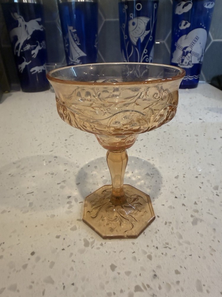 McKee Rock Crystal Amber 4 1/4” Sundae Champagne Stem EAPG Depression Glass