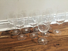 4 Vtg Lacy Needle Etched Wine Goblets Glasses LEAVES American Cut ? HTF 7.25»