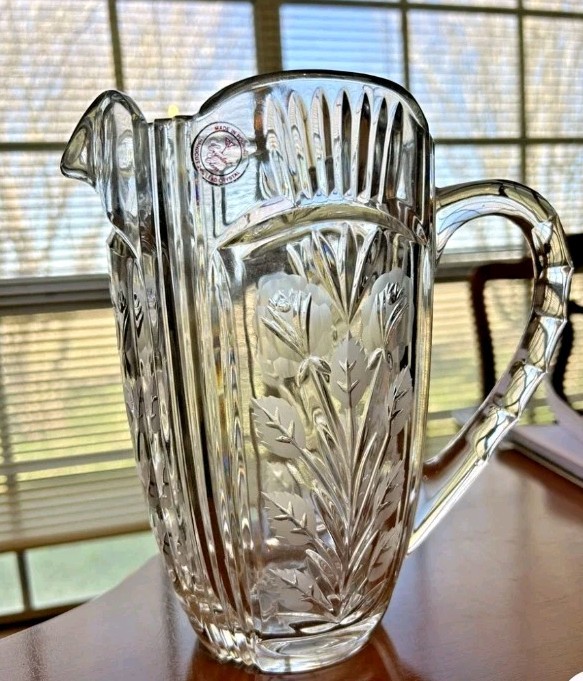 Polish Crystal Clear Handcut Water Pitcher~48oz~Vintage~Darlington