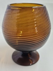 Vtg Handblown Amber Glass Brandy Snifter Swirl Ribbed Pedestal Footed Goblet