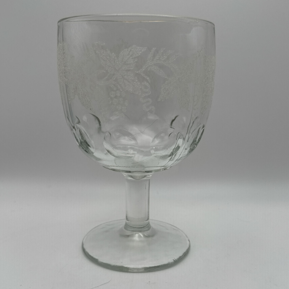 Vintage Bartlett Collins Thumbprint Etched Grapes Leaves Clear Goblets Set of 13