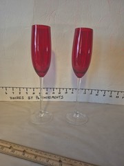 2 Lenox For The Holidays Ruby Red Flute Glasses Holiday Gems Barware EUC