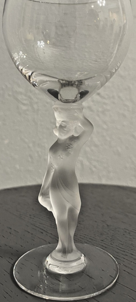 Vintage Bayel France Crystal Goblet Frosted Female Figure Stem Art Nouveau Wine
